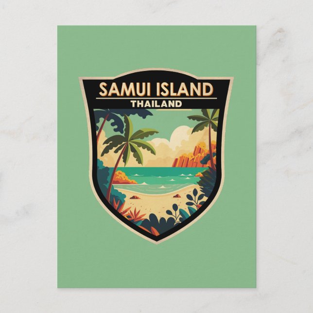 Ko Samui Island Thailand Travel Art Badge Vykort (Framsida)