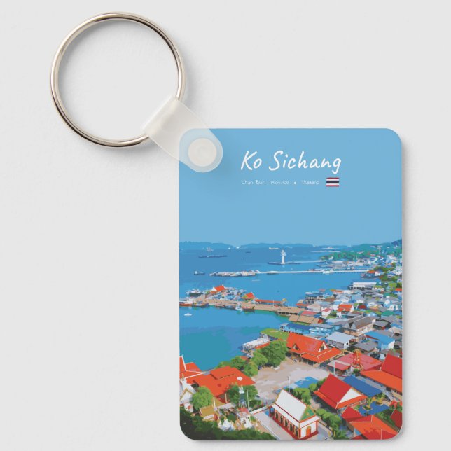 Ko Sichang, Thailand - Klassisk livlig hamnvy Nyckelring (Framsida)