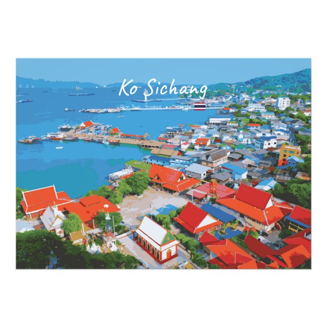Ko Sichang, Thailand - Levande hamnvy Fototryck (Framsidan)