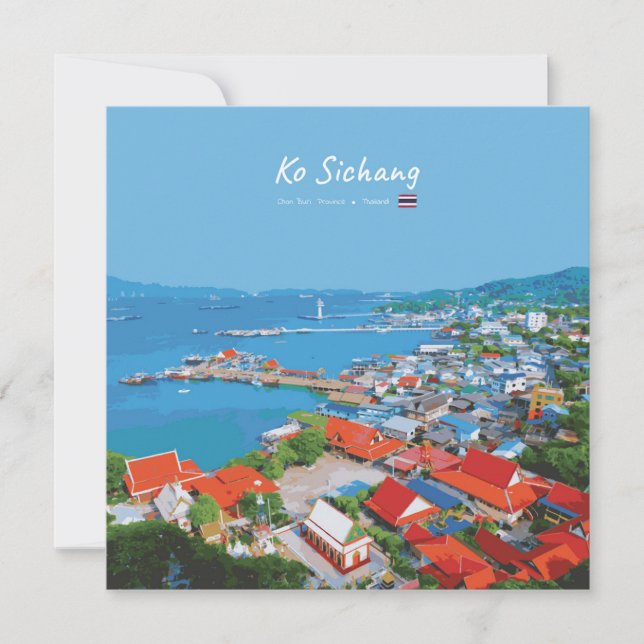 Ko Sichang, Thailand - Levande hamnvy Inbjudningar (Framsida)