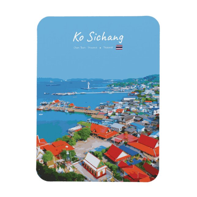 Ko Sichang, Thailand - Levande Hamnvy Runt Magnet (Vertikal)