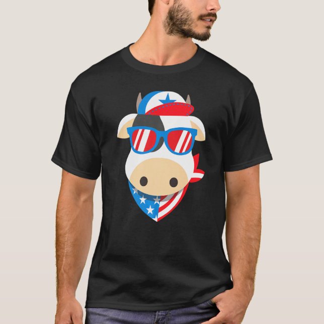 Ko Solglasögon 4:e Juli Självständighetsdag T Shirt (Framsida)