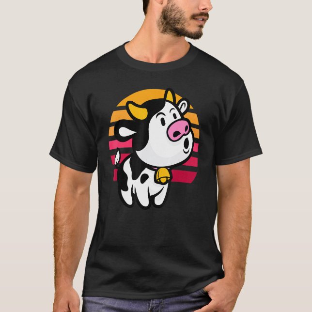 Ko Solnedgång Retro Ko T Shirt (Framsida)