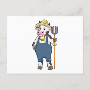 Ko som bonde med högaffel vykort
