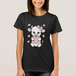 Ko som håller hjärta Rosa Coquette Bow Svart & Vit T Shirt