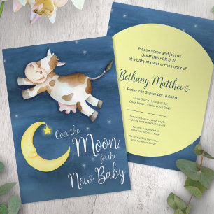 Ko som hoppar över månen baby shower inbjudningar