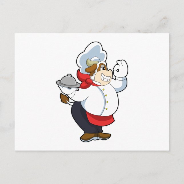 Ko som servitör med serveringsfat vykort (Framsida)