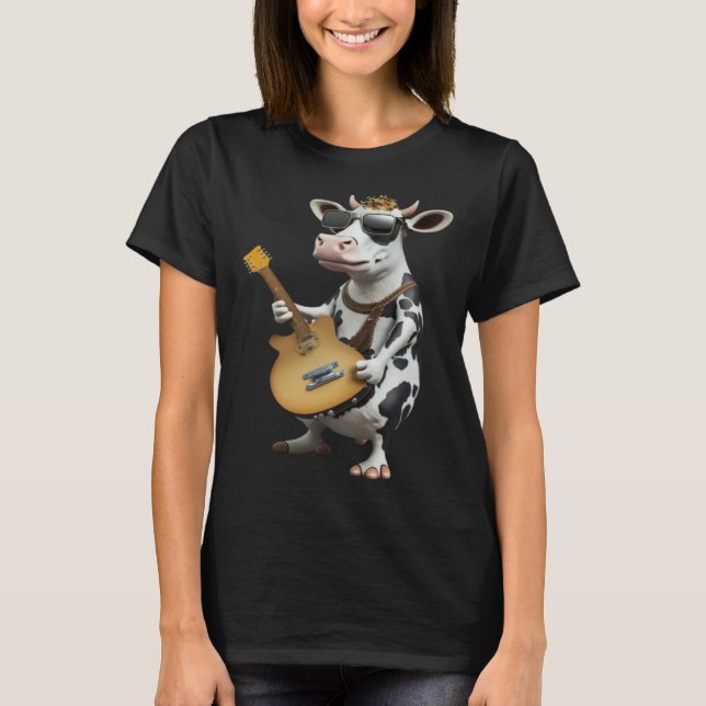Ko som spelar elgitarr  Djur Ko  Gitarr T Shirt (Framsida)