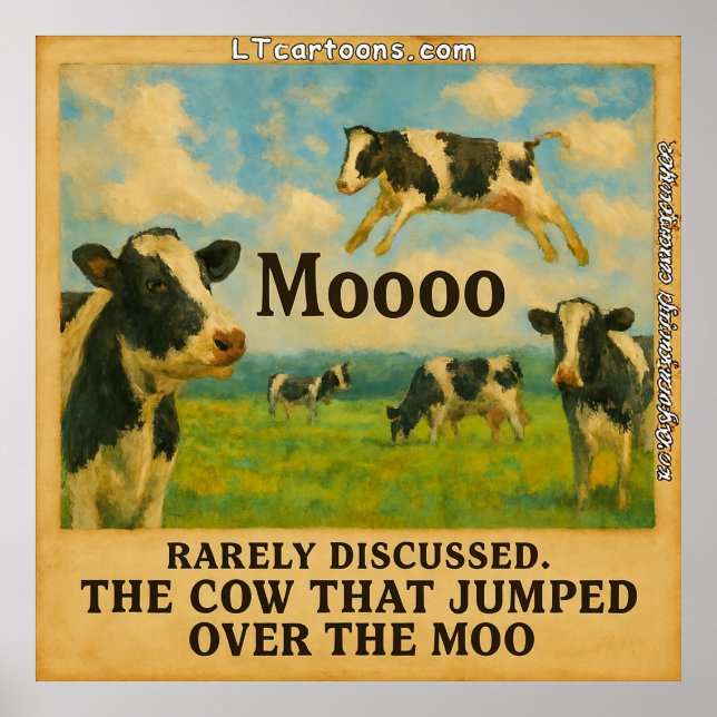 Ko sprang över Moo – Whimsical  Bondgård Puns Kart Poster (Framsidan)