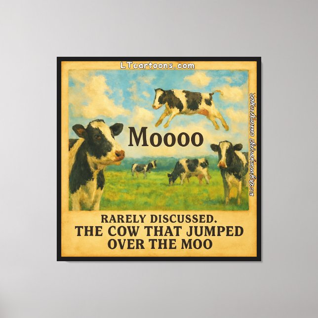 Ko sprang över Moo – Whimsical  Bondgård Puns-Shir Canvastryck (Framsida)