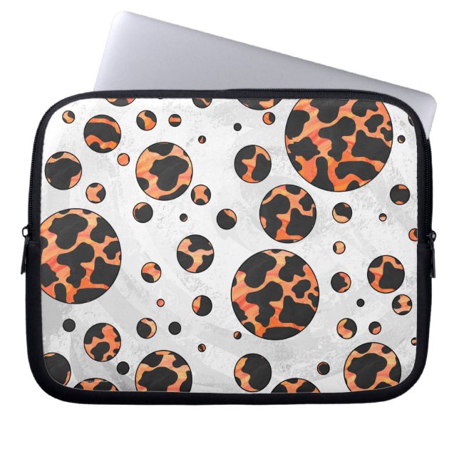 Ko svart och orange pricktryck laptop fodral (Framsidan)