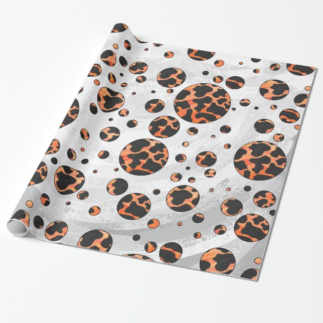 Ko svart och orange pricktryck presentpapper (Utrullad)