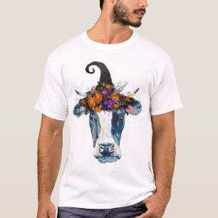 Ko Svart Vit Halloween Häxa T Shirt