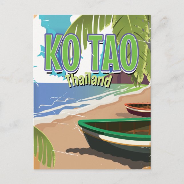 Ko Tao Thailand vintage resemålning poster Vykort (Framsida)