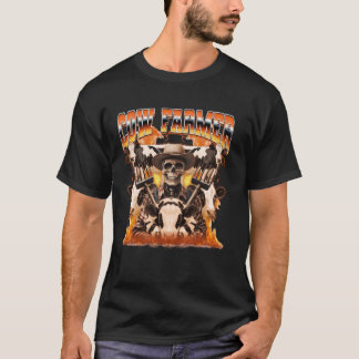 Ko uppfödning gård bonde lågor skelett 90s Bootle T Shirt