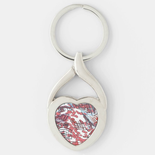Koagulerad Twisted Heart Silverfärgad Nyckelring (Framsidan)
