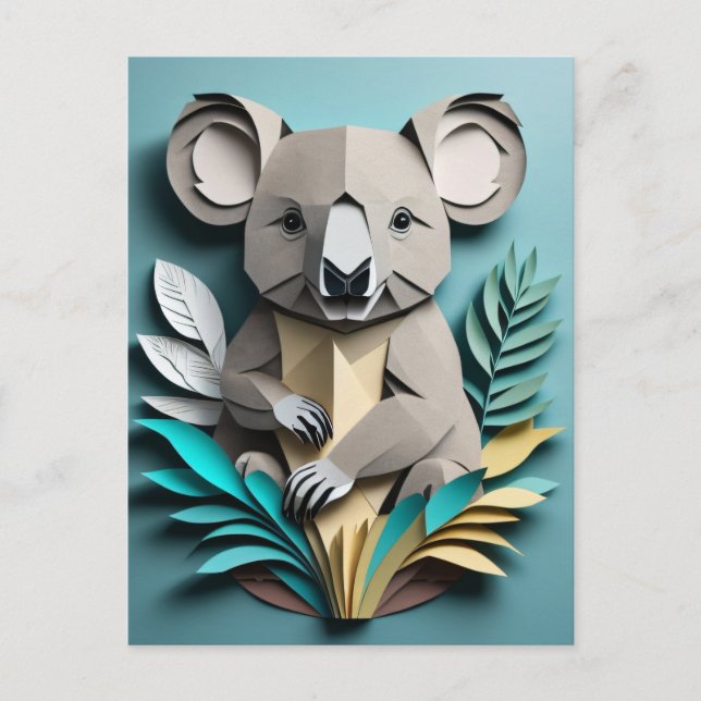 Koala 3D Papper konstdesign T-shirt Vykort (Framsida)