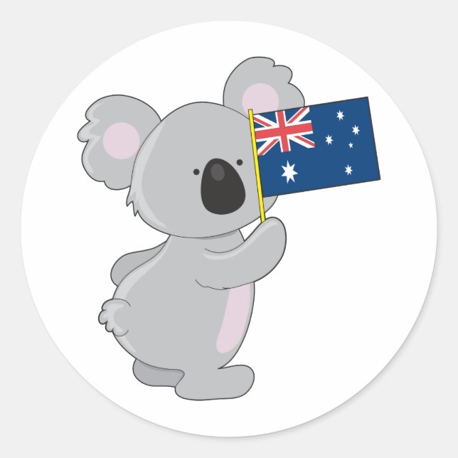 Koala Australian Flagga Runt Klistermärke (Framsida)