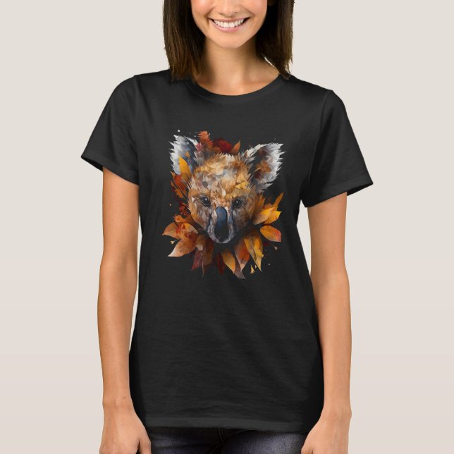 Koala Autumn Leaves Colourful Artwork  Animal Koal T Shirt (Framsida)