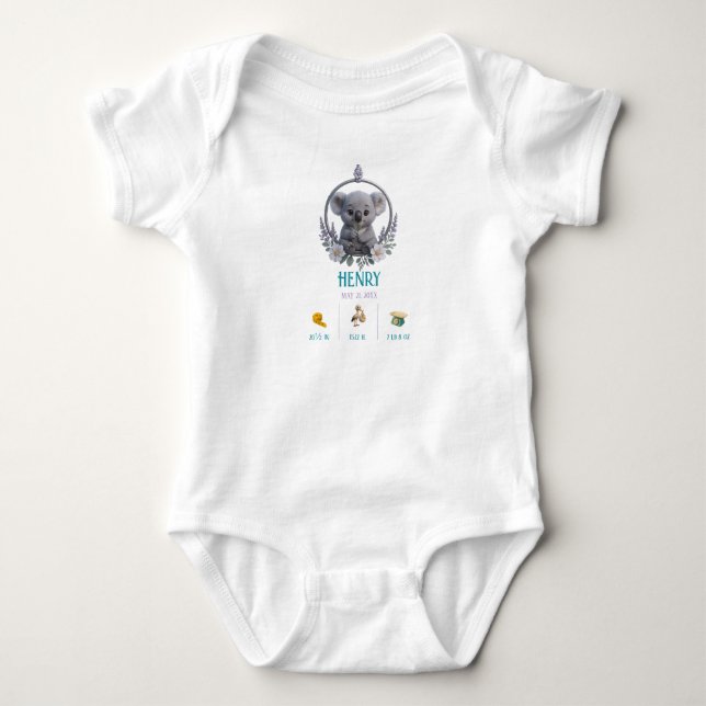 Koala Baby Onesie – Personalized Birth Stats T Shirt (Framsida)