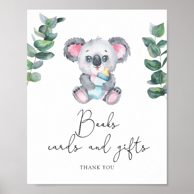 Koala baby shower - böcker kort och presenter  poster (Framsidan)