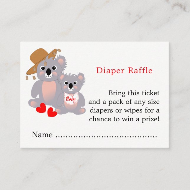 Koala Baby Shower Cute Diaper Raffle Biljett Tilläggskort (Framsida)