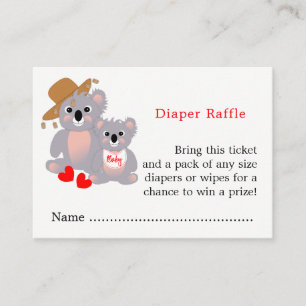 Koala Baby Shower Cute Diaper Raffle Biljett Tilläggskort