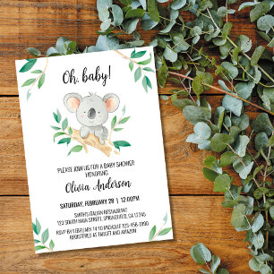 Koala Baby Shower-inbjudan, Watercolor Koala Inbjudningar