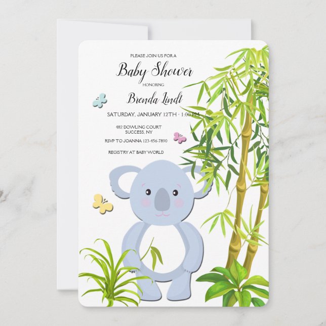 Koala Baby Shower Inbjudningar (Framsida)