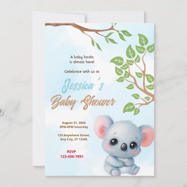 Koala Baby Shower Inbjudningar (Framsida)