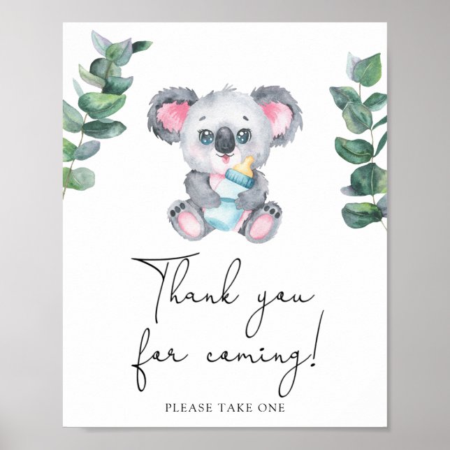 Koala baby shower - Tack för att du kom  Poster (Framsidan)
