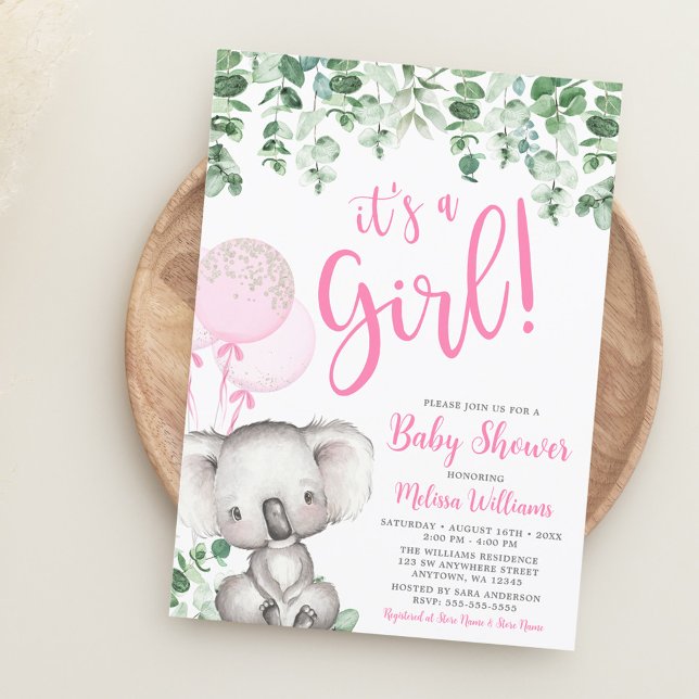 Koala Balloons Eucalyptus Girl Baby Shower Inbjudningar (Skapare uppladdad)