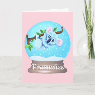 Koala bär sött snö-jordglobe rosa girly kort