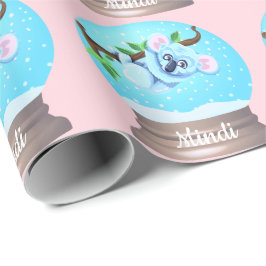Koala bär sött snö-jordglobe rosa girly presentpapper