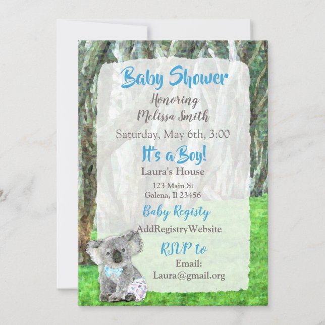 Koala Bear a Boy Baby Shower-inbjudningar Inbjudningar (Framsida)