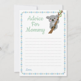 Koala Bear Advice för Mamma Shower Game Blue Boy Rådkort