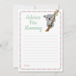 Koala Bear Advice for Mamma Shower Game Rosa Girl Rådkort