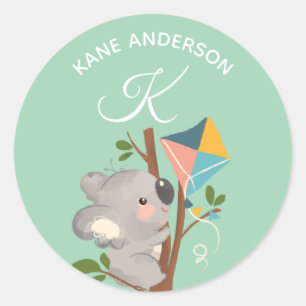 Koala Bear ・ Alphabet Monogram Cute School Daycare Runt Klistermärke
