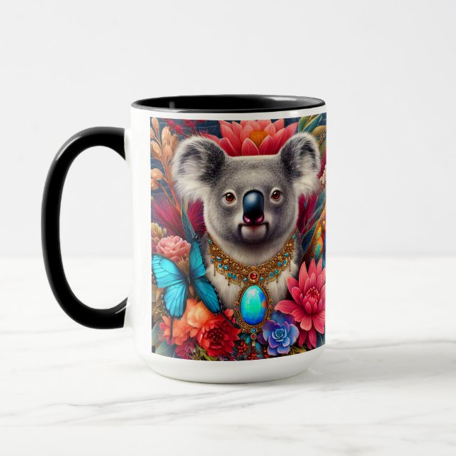 Koala Bear Australian Native Blommigt Art Mugg (Vänster)