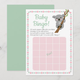 Koala Bear Baby Shower Bingo Game Rosa Girl Girl Inbjudningar
