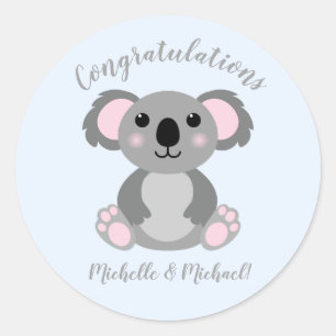 Koala Bear Baby Shower Blue Boy Runt Klistermärke