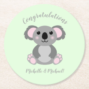 Koala Bear Baby Shower Blue Boy Underlägg Papper Rund