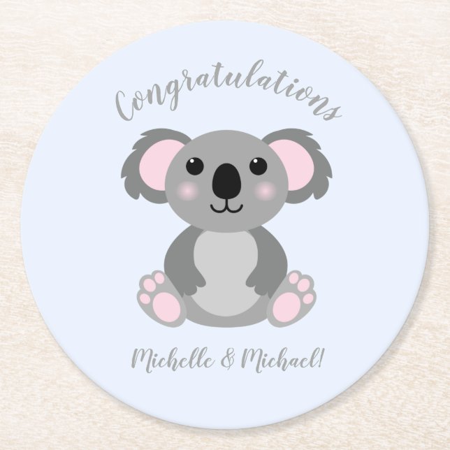 Koala Bear Baby Shower Blue Underlägg Papper Rund (Framsidan)