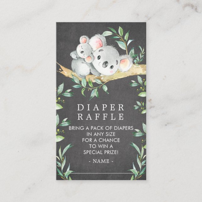 Koala Bear Baby Shower Diaper Raffle Biljett Tilläggskort (Framsida)