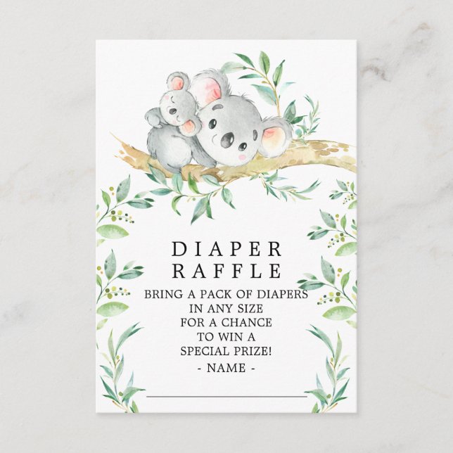 Koala Bear Baby Shower Diaper Raffle Biljett Tilläggskort (Framsida)