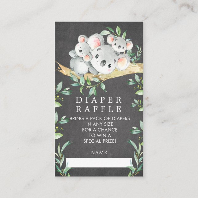 Koala Bear Baby Shower Diaper Raffle Biljett Tilläggskort (Framsida)