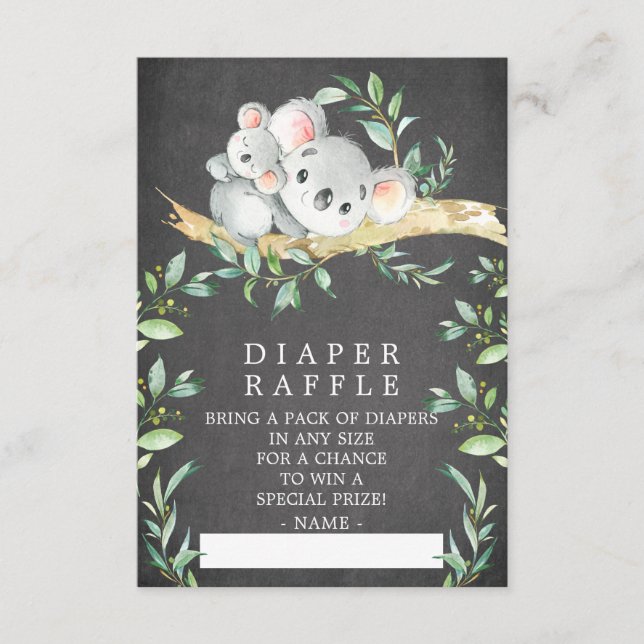 Koala Bear Baby Shower Diaper Raffle Biljett Tilläggskort (Framsida)