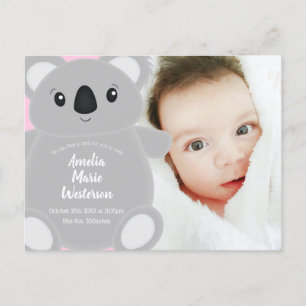 Koala Bear Baby Shower Girl Vykort