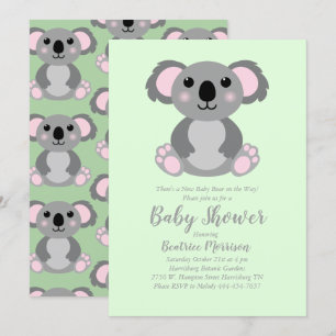Koala Bear Baby Shower Grönt Gender Neutral Inbjudningar