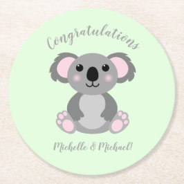 Koala Bear Baby Shower Grönt Gender Neutral Underlägg Papper Rund